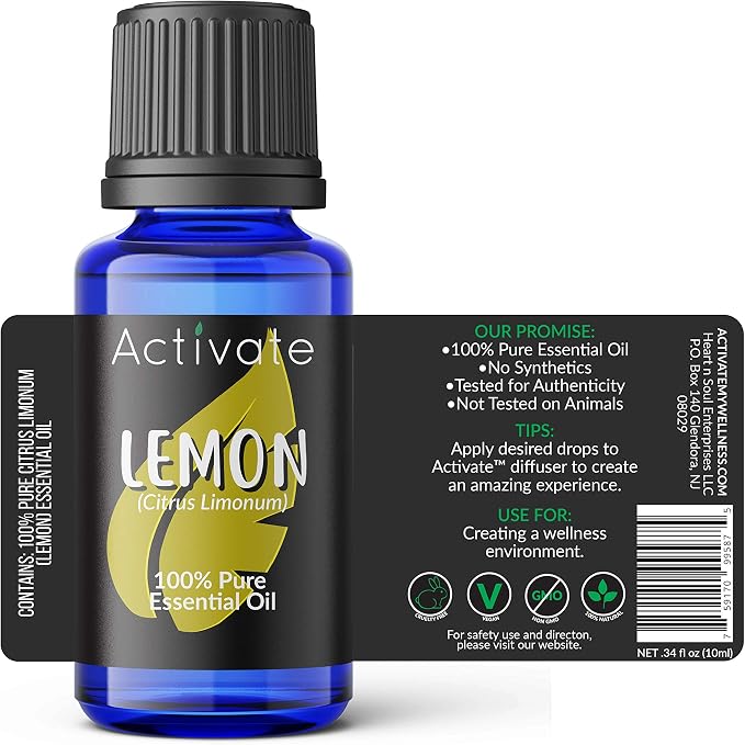 Activate Lemon Essential Oil 100% Pure, Premium Grade, Undiluted, Natural, Aromatherapy & Diffuser Use 10ml