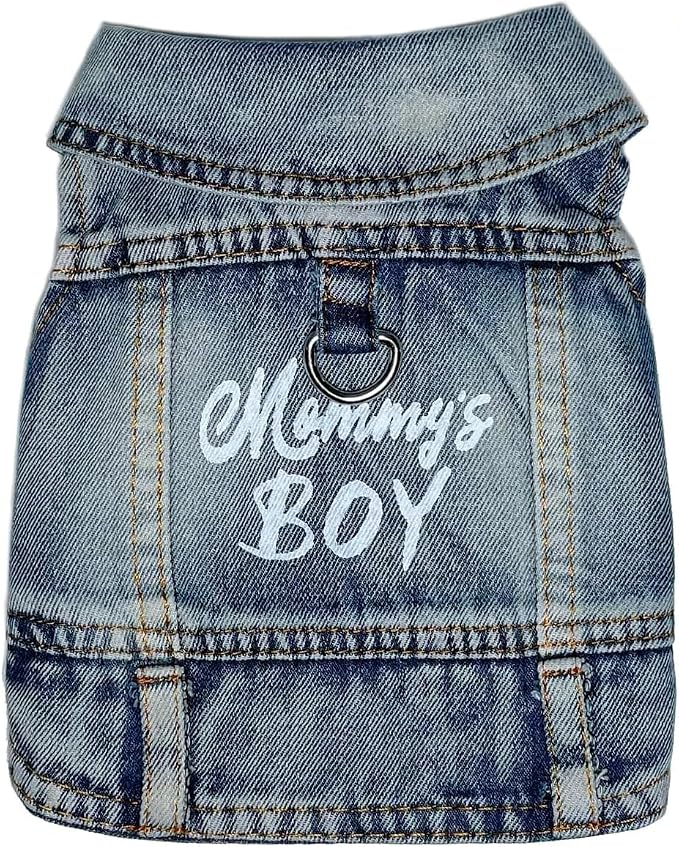 Mommy's Boy Dog Jeans Jacket,Pet Overalls Denim Coat,Puppy Clothes(M) | JcDuDoi Classic Small Dogs Male Cat Costumes Washed Vest Outfit T-Shirts Chihuahua,Yorkie,Teacup