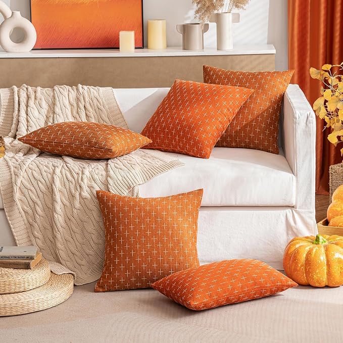 MIULEE Pack of 2 Decorative Burlap Linen Throw Pillow Covers Modern Farmhouse Pillowcase Rustic Woven Textured Cushion Cover for Sofa Couch Bed 18x18 Inch Burnt Orange