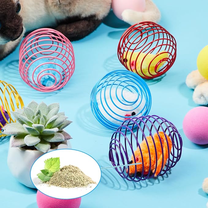 Jecery 5 Pcs Cat Toys Spring,Catnip Rats,Multicolor