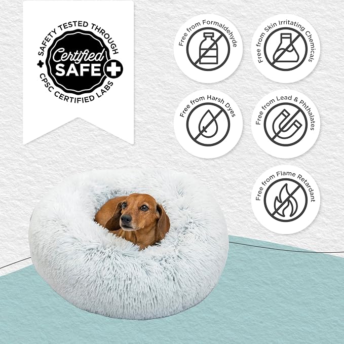 Best Friends by Sheri Original Calming Donut Dog Bed, Frost Gray, Large 36" | Machine-Washable Cover, Shag Faux Fur, Orthopedic Support, Sense of Security, Water-Resistant Base, Large Dogs Up to 100 lbs