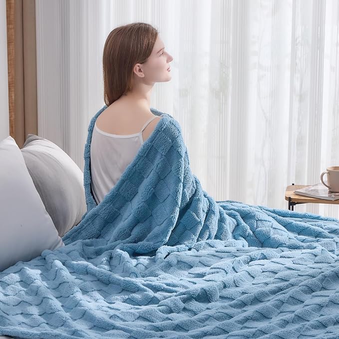 NEWCOSPLAY 3D Checkered Flannel Twin Blanket, Blue Checkered, 60"x80" | Super Soft Cute Lightweight Decorative Premium Silky Fleece Blanket for Couch Sofa Bed, Gift for Women Men, All Season Use
