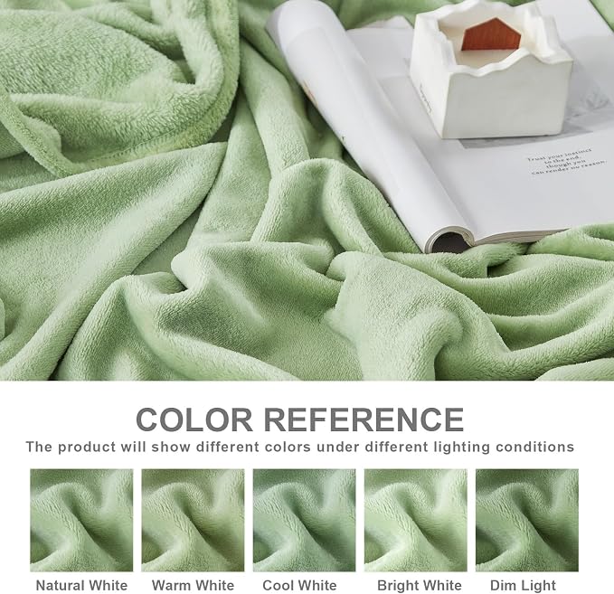 Hansleep King Sage Green Fleece Blanket, Soft Flannel Bed Blanket | Fuzzy Cozy Blanket 90x108 Inches, Multi-use for Bed, Sofa, Couch, Travel, Camping, All Season Warm Lightweight Cover
