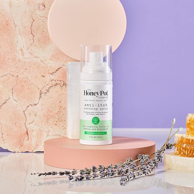 The Honey Pot Company - Feminine Anti-Itch Spray - at Home or On The Go Medicated to Relieve Itch and Irritation. Maximum Strength - 2.71 fl. Oz.
