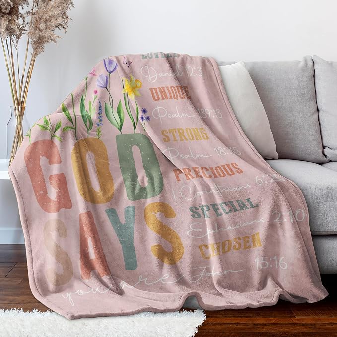 Baptism Gifts for Girl, Christian Floral Blanket for Women | Religious Birthday Gift for Women, Blanket for Mom Daughter Sister Friend, Confirmation Spiritual Gift for Her
