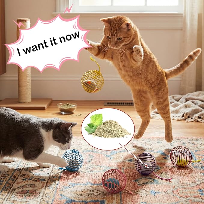 Jecery 5 Pcs Cat Toys Spring,Catnip Rats,Soft Color