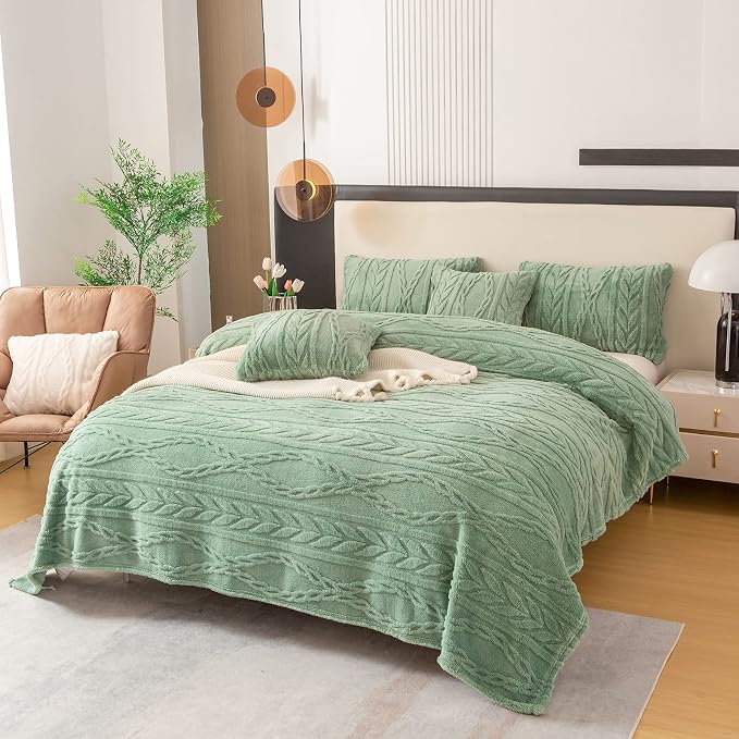 YUSOKI Sherpa Fleece Twin XL Size Blanket, Sage Green, 65"x90" | 3D Stylish Design,320GSM, Non-Shedding, Lightweight for All Season Use, stays fluffy after repeated washes, Perfect Gifts