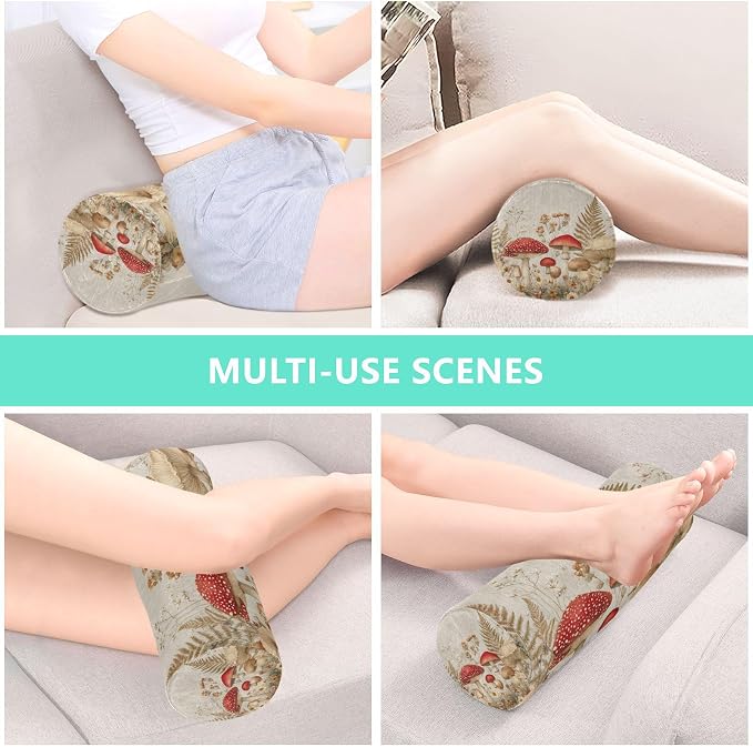 Watercolor Forestm Mushroom Beige Neck Roll Pillow Bolster Round Health Memory Foam Long Cervical Cylinder Pillows with Removable Washable Cover for Body Bed Legs Back Yoga