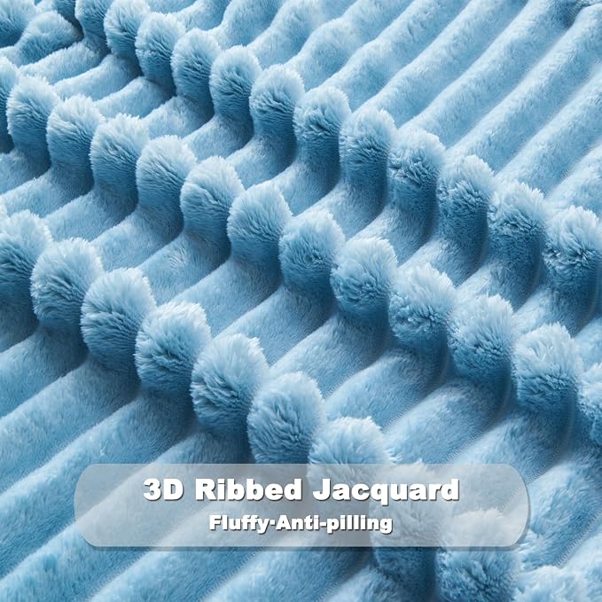 NEWCOSPLAY Fleece Ribbed Cozy Throw Blanket for Couch, Blue, 50"x60" | Premium Silky Flannel Blanket, Soft Lightweight Fluffy Throw Blanket for Bed Sofa Decor, Gift for All Season Use