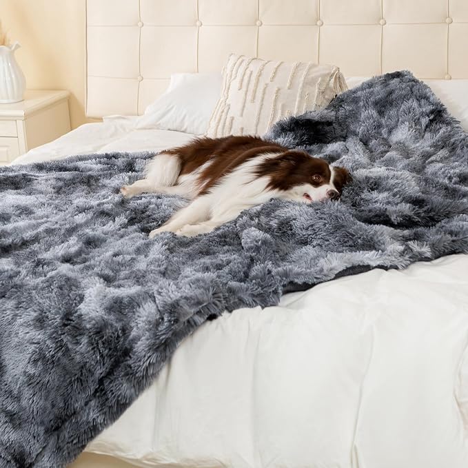 gogobunny Waterproof Dog Blanket for Couch & Furniture Protection - Super Soft Reversible Throw for Large Dogs & Cats, Calming Washable Fur & Sherpa Pet Blanket (40x50 Inch, Tie-dye Grey)