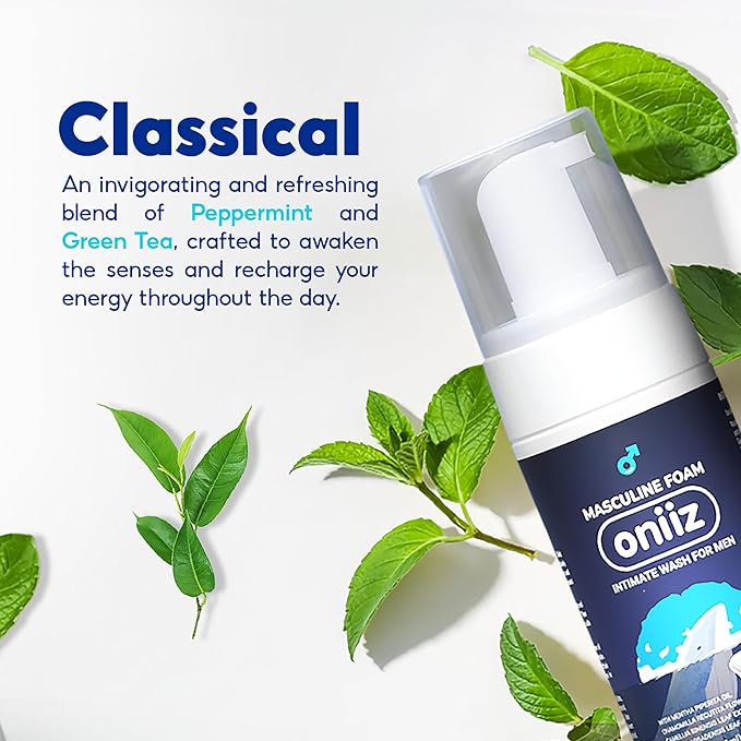 ONIIZ Masculine Foam Classical Intimate Wash for Men, Triple-Barrier Intimate Defense - Soothes, Deodorizes & pH Balanced - Natural Ingredients - Refreshing Cool Sensation 3.38 fl. oz