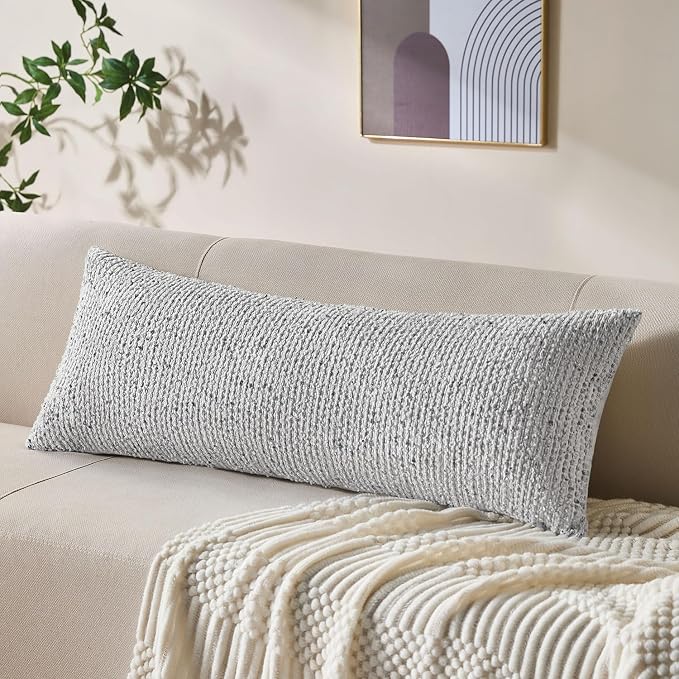 Allorry Soft Wool Decorative Throw Pillow Covers 14x36 Blue SY011C14 | Cozy Soft Touch,Neutral Textured Boho Cushion Covers for Modern Farmhouse Sofa Bedroom Living Room Decor
