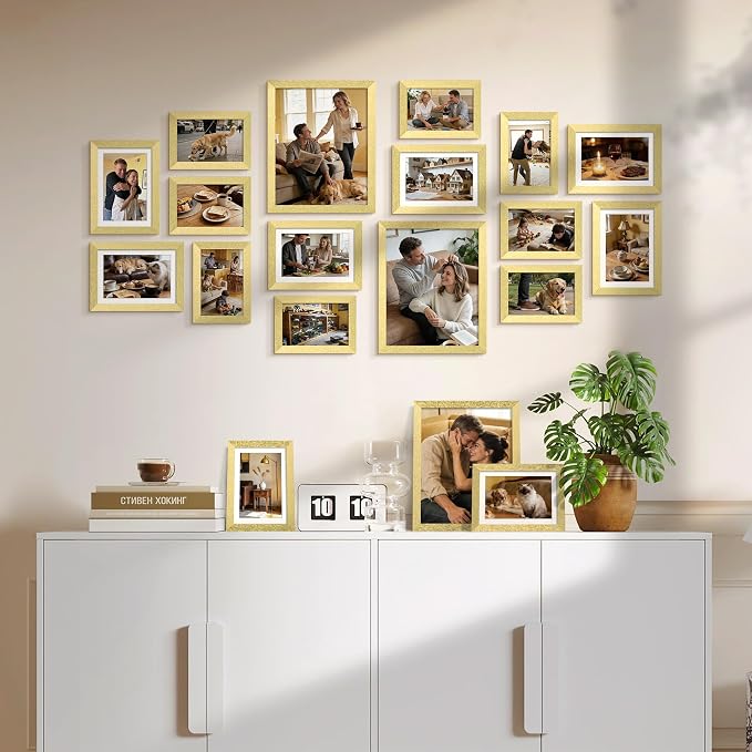 upsimples Picture Frames set of 19, Including 8x10, 5x7, 4x6 Gold Frame | Multi Picture Frames Collage Wall Decor, Gallery Wall Frame Set, Gift For Christmas, Mothers' day, Wedding, Dorm, Living Room