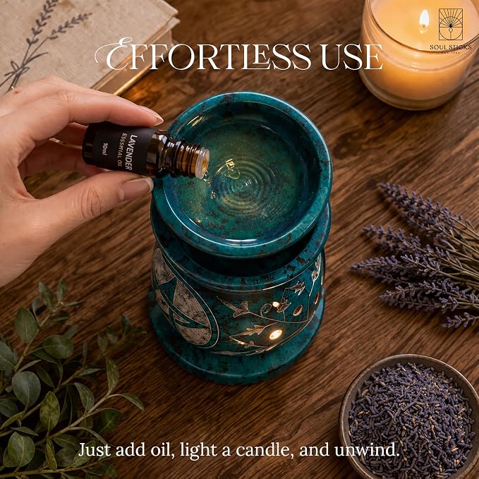 SOUL STICKS Stone Soapstone Aroma Lamp Stylish Beautiful Elegant Decorative Handcrafted Aroma Wax Burner Oil Diffuser for Aromatherapy, Meditation and Home Fragrance with Tealight Holder, 3 (Blue)