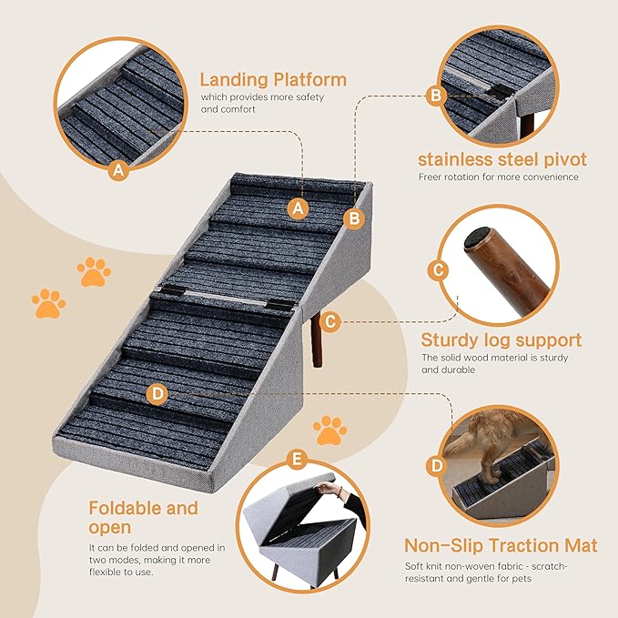 XXL 2-in-1 Ottoman Dog Stairs for Large Dogs,21.6 Inch Foldable | 6 Step Pet stairs for Bed and Couch,Safe Dog Stairs for Small Dogs,Joint Relief,Easily Fold Flat for Compact Storage