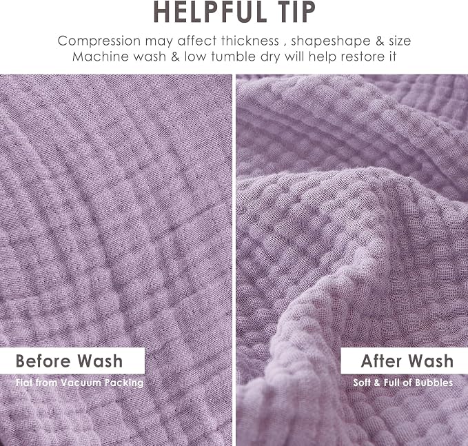 EMME Muslin Blankets for Adults Throw Blanket for Couch Breathable Gauze Soft Lightweight Airy Lavender Twin XL 66" x 90"