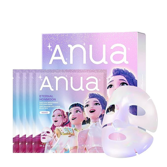 ANUA Vita Collagen Mask, Hydrogel Face Mask for Cooling & Skin Firmness, Dullness Care with Vitamin C, Radiant Glass Skin Effect, KPop Demon Hunters, Korean Skincare (4ea)