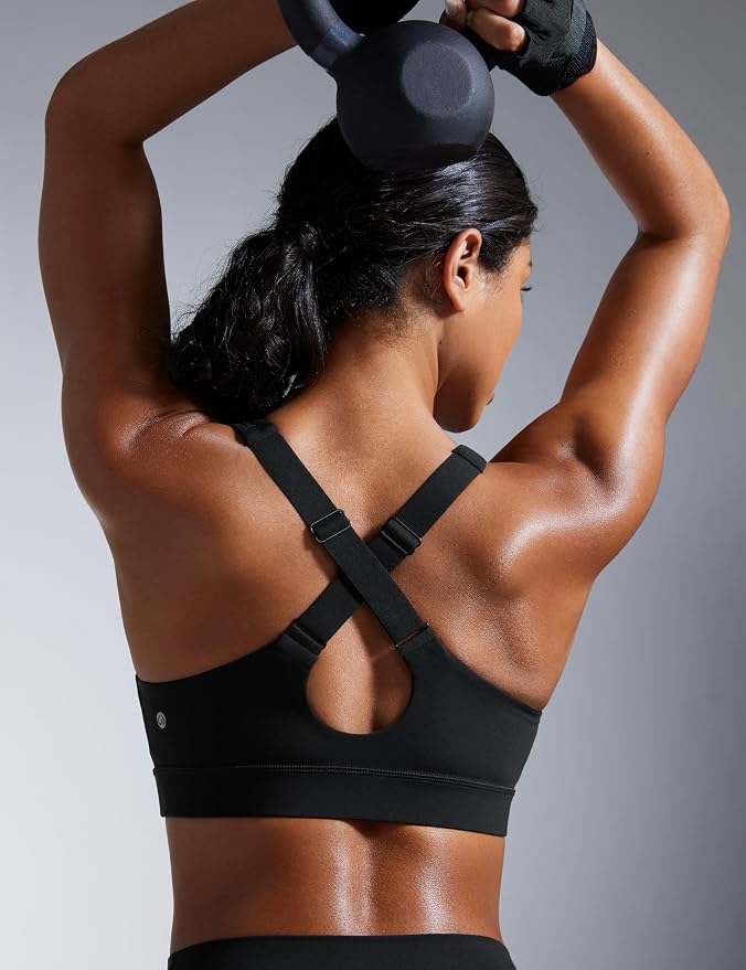 CRZ YOGA Butterbreeze Criss Cross Back Sports Bras for Women - V Neck Adjustable Straps Padded Workout Training Crop Top