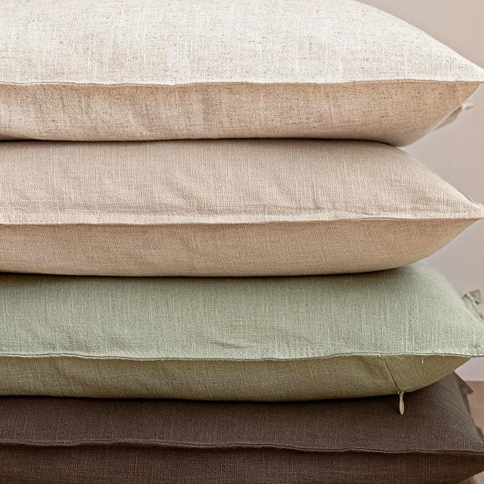 Foindtower Pack of 2, Decorative Linen Solid Throw Pillow Covers Accent Lumbar Cushion Case Boho Farmhouse Pillowcase for Chair Couch Sofa Bedroom Living Room Home Decor 12x20 Inch Light Sage Green