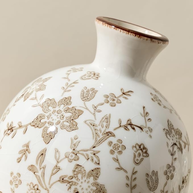 5.98" Ceramic Flower Decorative Antique Vase, Vintage Rustic Chinoiserie Floral Vase for Home Decor, Living Room, Bookshelf, Office, Entryway, Garden, Chinoiserie Decor, Tuscan Decor