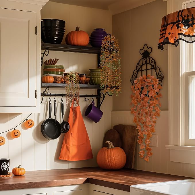 Der Rose 4 Pack Fake Fall Plants Hanging Orange Vines for Fall Wall Decor | 4 different orange vines for autumn decor accents, fall living room and bathroom decor, porch, patio and covered decor