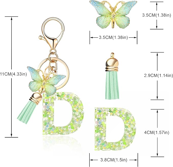 Fashion Alphabet Initial Letter Keychain Tassel Butterfly Pendant Key Ring for Purse Handbags Women Girl
