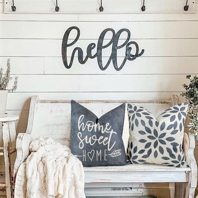 YCOLL Pillow Covers 16x16 Set of 4, Modern Sofa Throw Pillow Cover, Decorative Outdoor Linen Fabric Pillow Case for Couch Bed Car, Rustic Gray