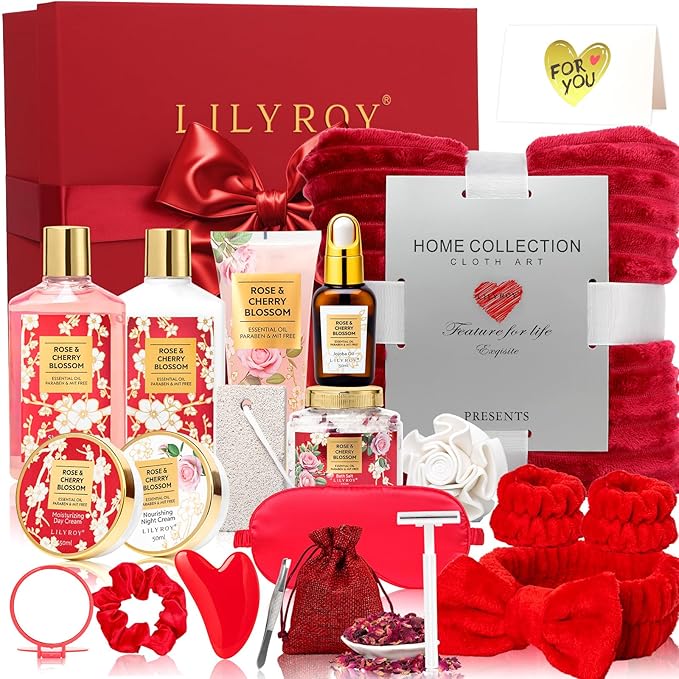 Mothers Day Gifts for Mom, Gifts for Women - 23Pcs Rose Red Gift Box Set Bath and Body Skin Care Gift Set, Spa Gift Set, Beauty Care Kit | Perfect Gift for Birthday, Valentines Day, Christmas Gift
