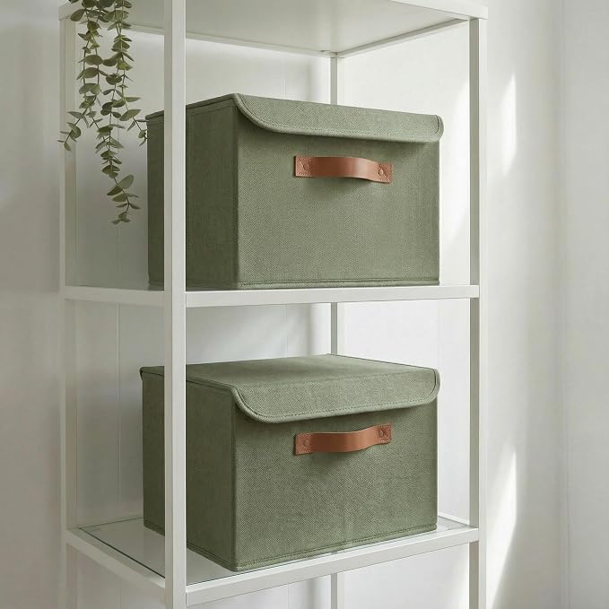 Decorative Linen Storage Boxes with Lids - Large Set of 2 Organizer Bins | The Perfect Container for Home Decor - Safely Store Photos, Documents and Memory Box Keepsakes in Style