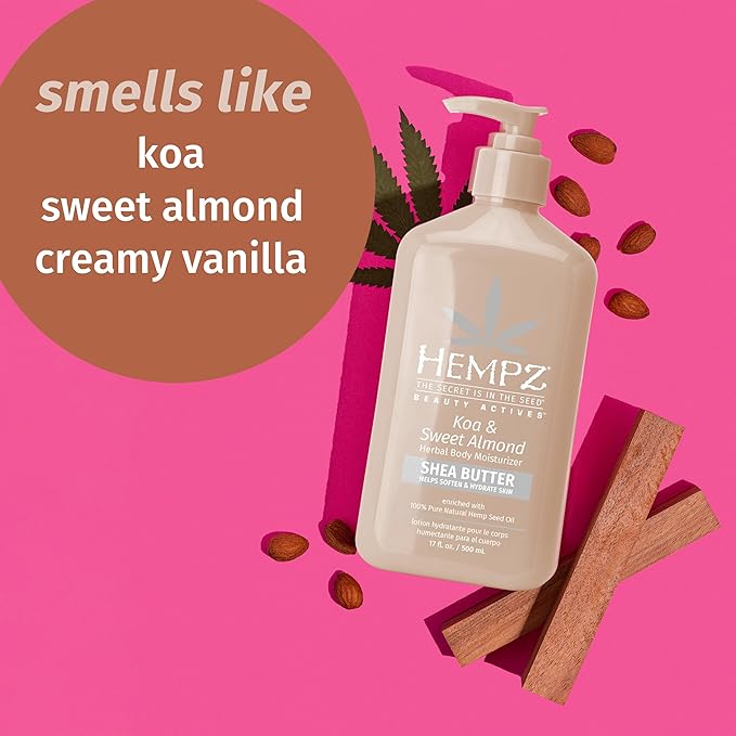 Hempz Koa & Sweet Almond Herbal Body Moisturizer for Women,17 Fl. oz. - Moisturizing Lotion with 100% Pure Hemp Seed Oil and Shea Butter - Hydrating Vegan Lotion for Dry Skin,(Pack of 2)
