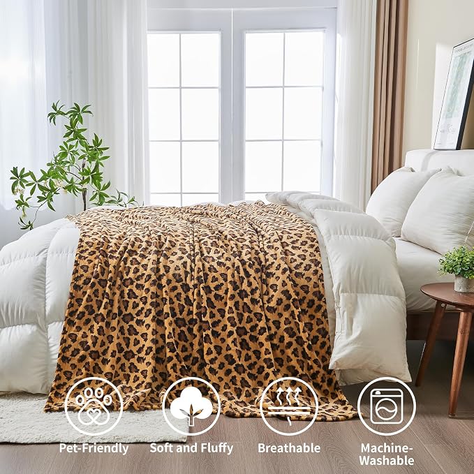 PLEASANT BOULEVARD | Leopard Throw Blanket Fleece, Premium Lightweight Cozy Warm Plush Microfiber Blanket for Couch Sofa and Bed (Dark Brown, Twin (60 x 80 inches))