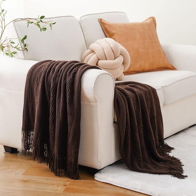 BATTILO HOME Brown Throw Blanket for Couch, 50"x60" | Chocolate Knit Throw Blanket for Home Decor, Textured Boho Throw Blanket for Sofa, Chair, Bed