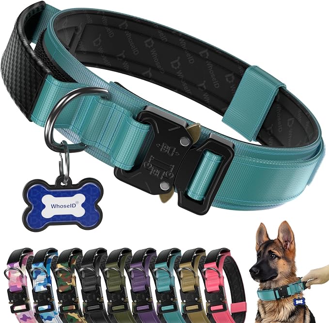 Premium Tactical Dog Collar - Adjustable Military Heavy Duty Dog Collar for Medium Large Dogs - Durable Metal Buckle Dog Collar with Leather Control Handle and Soft Comfortable Padding