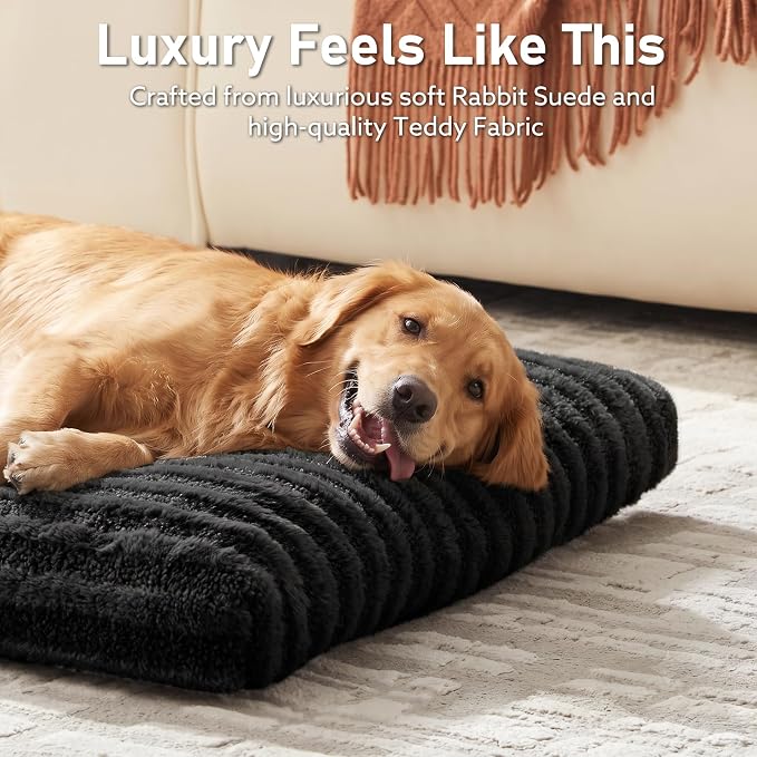 FURTIME Washable XL Dog Bed for Extra Large Dogs, Deluxe Dog Crate Beds | Comfy Fluffy Kennel Pad Anti-Slip Pet Sleeping Mat, Machine Washable Dogs Pillow, 40"x27"x3.5", Black