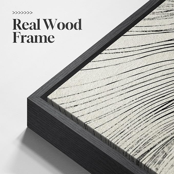Large Framed Neutral Modern Abstract Wall Art, 3 Piece Black and Beige Canvas Prints Paintings Artwork for Walls, Minimalist Line Pictures for Living Room Hallway Office Wall Decor -Total 30x60 Inch