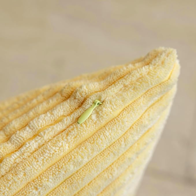 Home Brilliant Summer Pillow Cover 18x18 Decorative Striped Pillowcase Soft Plush Corduroy Throw Pillows for Couch Sofa Living Room Decor, 18 x 18 inch (45cm), Light Yellow