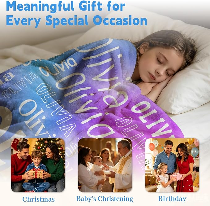 Personalized Name Blankets, Custom Blanket with Name for Kids Baby Girls Boys Adults, Customized Flannel Throw Blanket Gifts for Christmas Birthday Anniversary