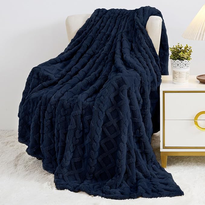 Aganear Fleece Throw Blanket for Couch Sofa 50"x60" Navy | Lightweight Fuzzy Throw,Warm Gift for Women,Christmas,Housewarming,Soft,Boho Design for Room Home Decor,All-Season Use