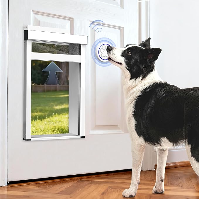Automatic Dog Door for Door,Smart Dog Door with Doorbell Active,No Collar | 4 Modes,Electronic Pet Door with Anti-Pinch, Aluminum,Pet-only Access,Telescoping Tunnel,Waterproof Windproof