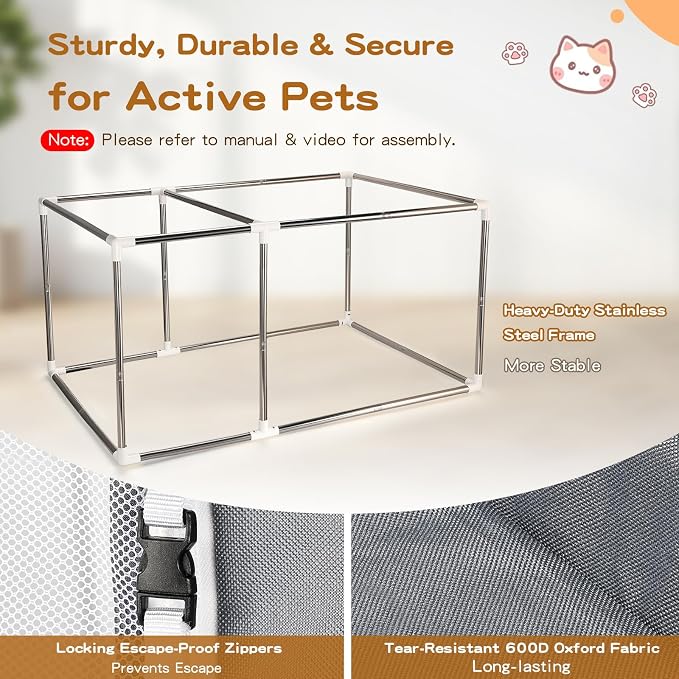 2-in-1 Cat Playpen 46x29.5x23in Enclosure with Litter Box Area