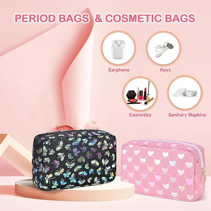 Likesing Tampon Holder for Purse, PU Period Bag Sanitary Napkin Storage Bag for Girls Womens, Portable Feminine Emergency Pad Tampon Period Pouch Sanitary Bags(Butterfly Black)