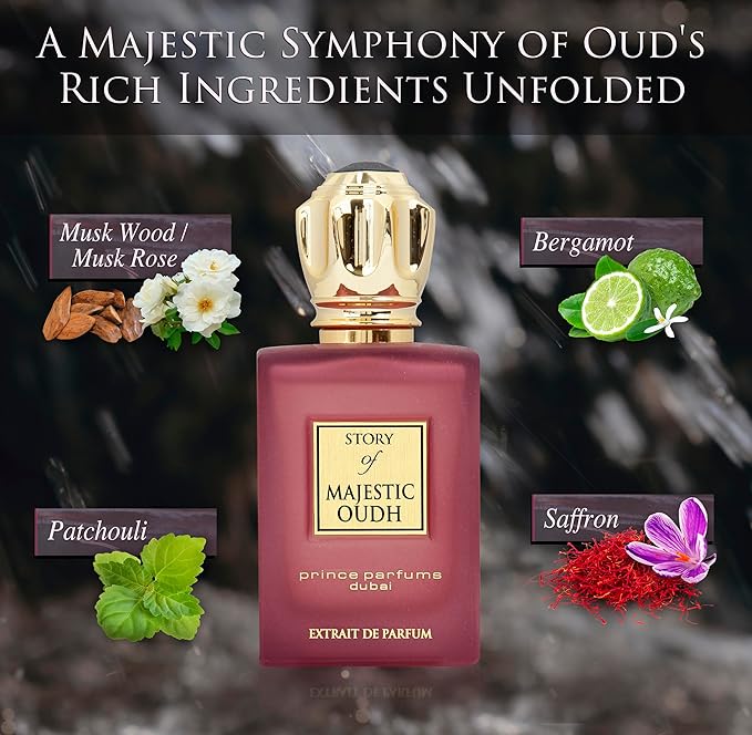 Prince Parfums Dubai - Majestic Oudh Extrait de Parfum - Unisex Luxury Fragrance - 3.4 oz - Long-Lasting Signature Scent - Sophisticated, Rich Oudh with Amber, Vanilla, and Musk