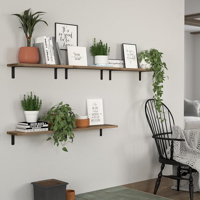 DOLLFIO Floating Shelves, 5 Sets Wall Shelves, Wood Floating Shelves for Bedroom Wall Décor, Wall Mounted Floating Bathroom Shelf for Storage, Floating Book Shelf, Living Room – Rustic Brown