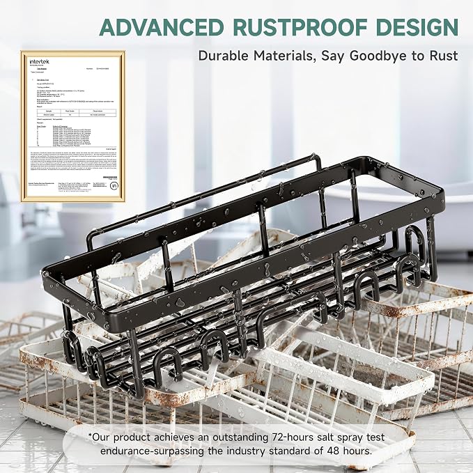 Veken Shower Caddy 6-Pack, Bathroom Organizers and Storage Shelves, Black | Advanced Rustproof Design, Large Capacity, No Drilling, Adhesive Rack with Soap Holder, Wall-Mounted Kitchen & Home Decor