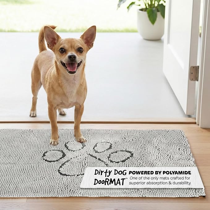 Dog Gone Smart Dirty Dog Doormat - Fast Drying Rug - Silver Grey 23 x 16 in | Super Gripper Backing for Clean Floors - Absorbent Microfiber and Machine Washable Mat for Muddy Paws