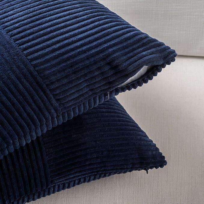 Fancy Homi Set of 1 Navy Blue Boho Long Lumbar Body Decorative Throw Pillow Cover 14x36 Inch for Bed Couch Bedroom Bench, Soft Patchwork Corduroy Textured Pillow Case, Rustic Farmhouse Room Decor