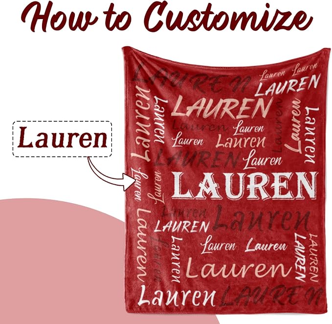 Personalized Custom Red Theme Light Soft Flannel Fleece Throw Blanket with Name for Men, Women, Boys, Girls, Kids - Customized Name Gifts for Birthday, Christmas, Valentines Day