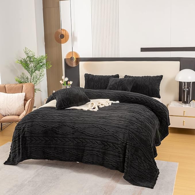 YUSOKI Sherpa Fleece Twin XL Size Blanket, Black, 65"x90" | 3D Stylish Design,320GSM, Non-Shedding, Lightweight for All Season Use, stays fluffy after repeated washes, Perfect Gifts