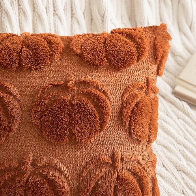MIULEE Fall Pillow Covers Pumpkin Fall Decor 18x18 Dark Rust | Set of 2 Fall Decorations for Home, Plush Faux Fur Farmhouse Accent Pillowcases, Porch Sofa Couch Cushion Bed Livingroom