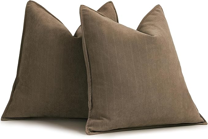 Brown Pillow Covers 18x18 Set of 2 Chenille Throw Pillow Covers with Elegant Design Soft and Luxurious Decorative Throw Pillows for Couch, Bed, and Home Decor